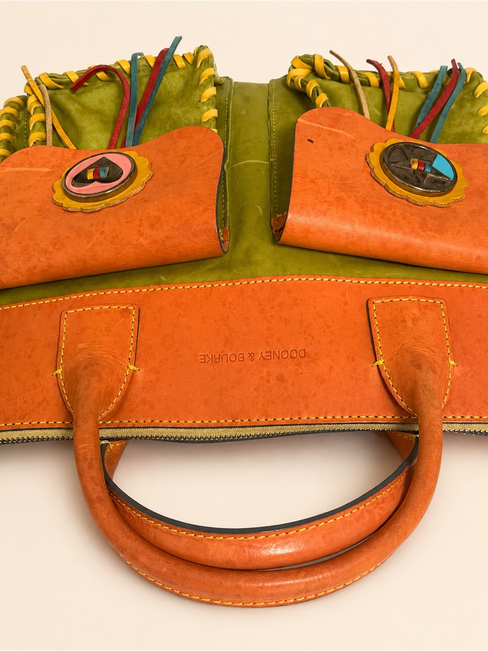 Dooney & Bourke Bolero Vintage Whipstitch Leather Satchel Bag - Picture 6 of 9